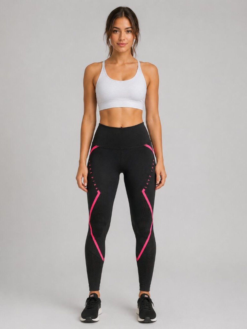 PINK Victoria’s Secret Ultimate Black Hot Pink Performance Leggings L